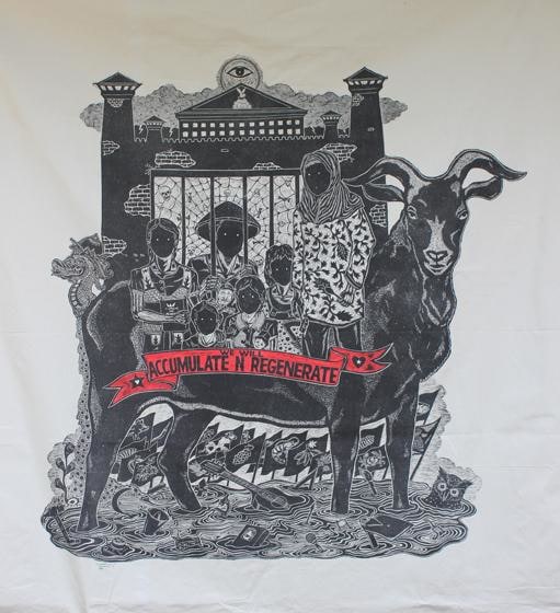 , Muhammad UCUP Yusuf, Who&#039;s Next, 2015, woodblock print on canvas, edition of 3 with 1 A.P., 52 x 50 inches/132 x 127 cm