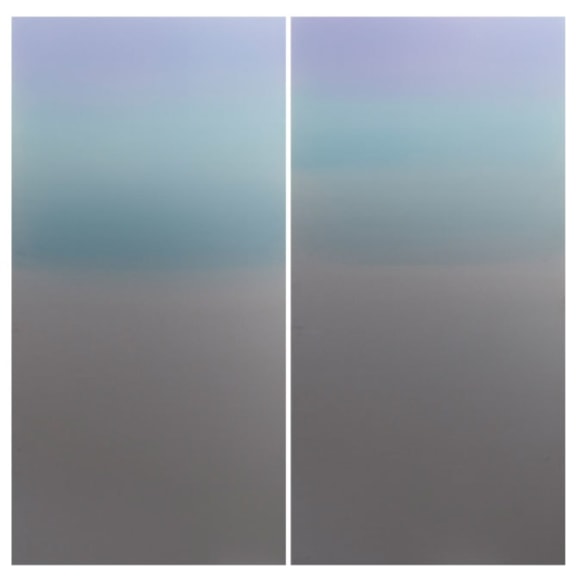 , Miya Ando, Blue Purple diptych, 2013, Hand-dyed anodized aluminum, 48 x 48 inches
