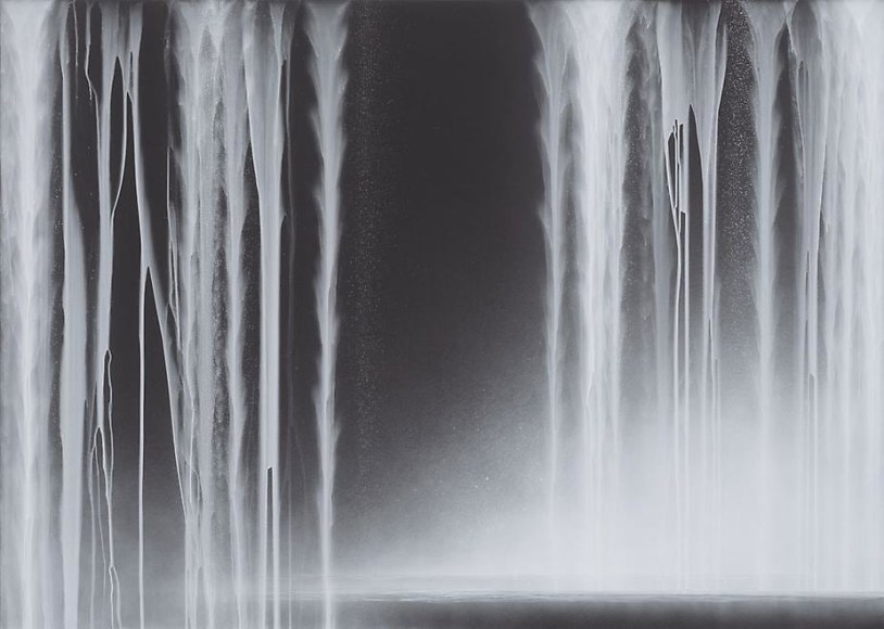 Hiroshi Senju, Falling Water, 2013, Acrylic and fluorescent pigments on Japanese mulberry paper, 63 13/16 x 89 1/2 inches &copy; 2013 Hiroshi Senju
