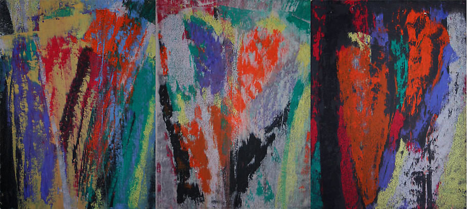 Blaue Reiter (triptych), 2007, Mixed media on CartaLafranca, Each at 17 x 13.25&quot;