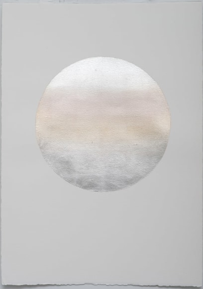 Miya Ando, Gekkou (August) Moonlight 2, 2018, silver leaf and pigment on Arches paper, 41 x 29 inches/104.1 x 73.7 cm
