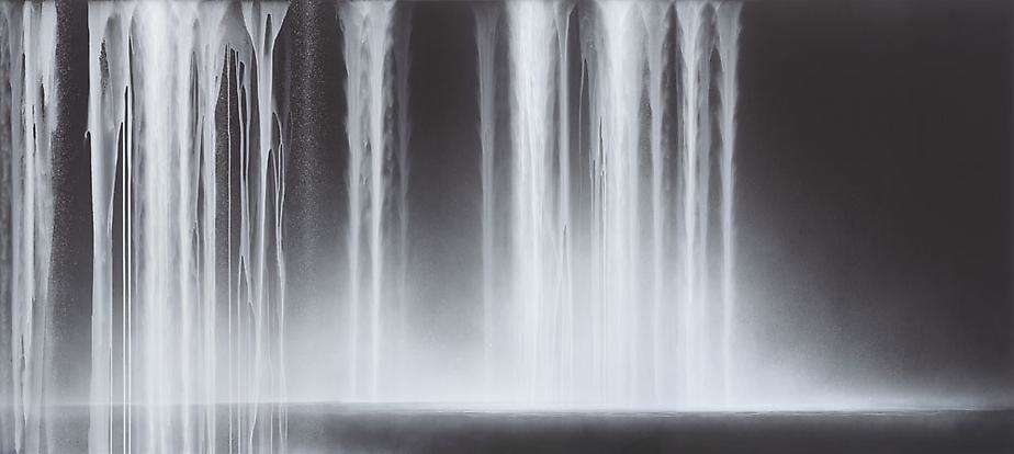 Hiroshi Senju, Falling Water, 2013, Acrylic and fluorescent pigments on Japanese mulberry paper, 66 1/8 x 146 1/2 inches &copy; 2013 Hiroshi Senju