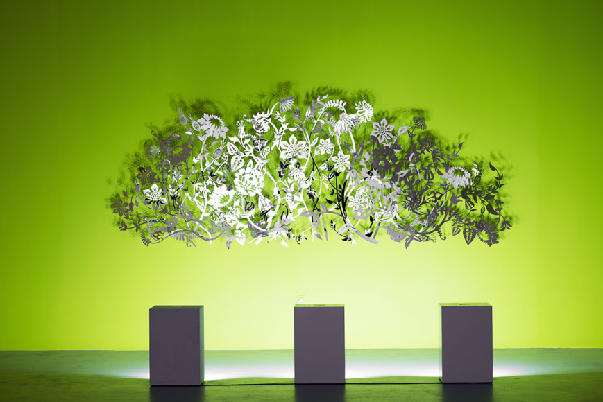 Stealing Beauty (Steel Garden &ndash; After Durer&rsquo;s A Great Piece of Turf), 2022, mirrored stainless steel, 57 x 151 inches/144.8 x 383.5 cm