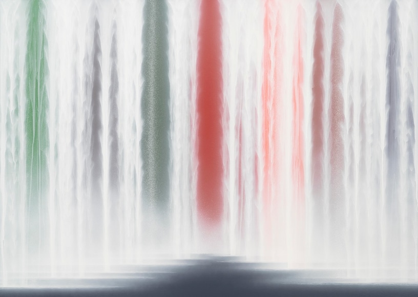 Waterfall on Colors, 2022, pigments on Japanese mulberry paper mounted on board, 63.8 x 89.5 inches/162 x 227 cm