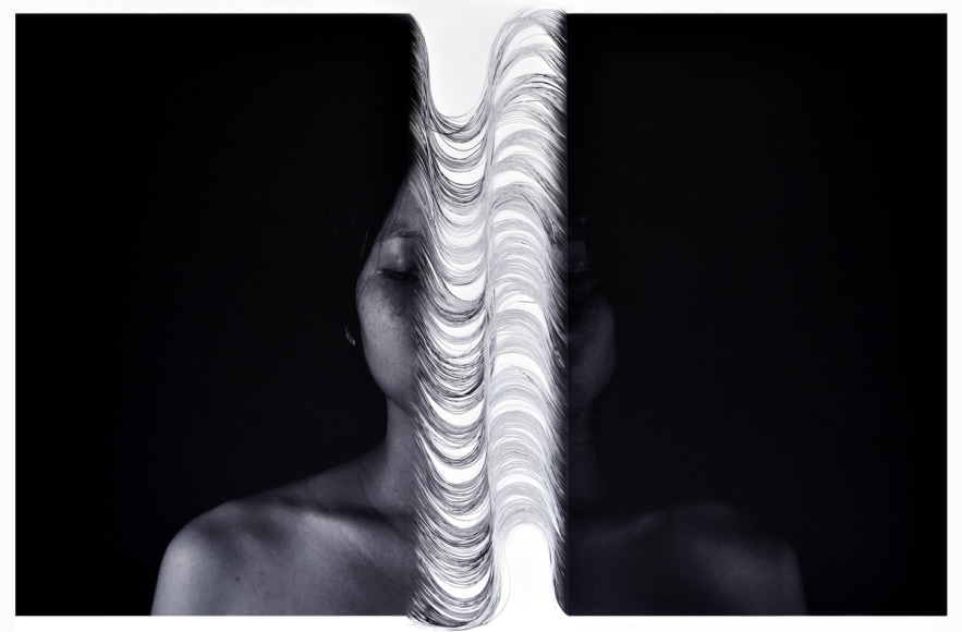 Kamolpan Chotvichai, Split, 2013, digital C-print and hand cut paper, 35.4 x 61.8 inches/90 x 157 cm