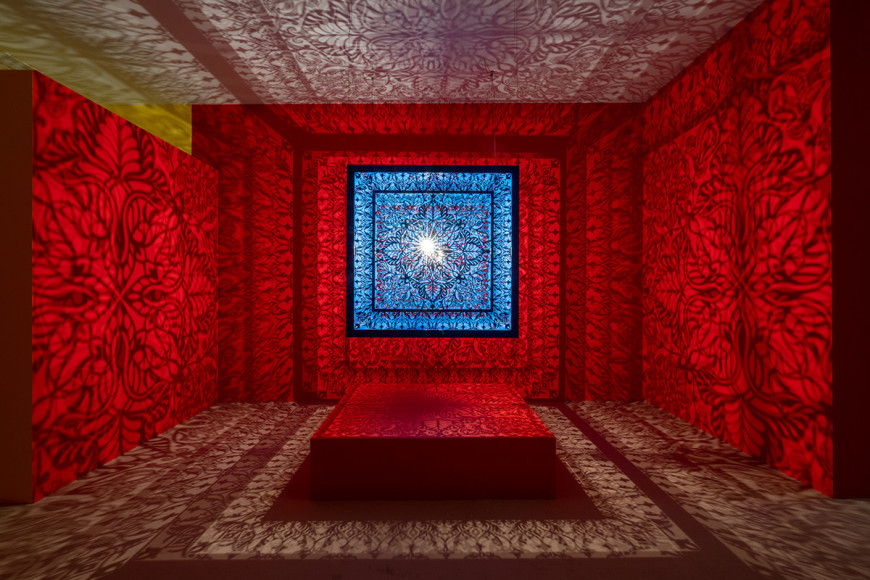 A Beautiful Despair, 2022, lacquered steel and halogen bulb, 60 x 60 x 60 inches/152.4 x 152.4 x 152.4 cm