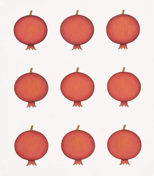 Olivia Fraser, Pomegranate, 2023, pigment & Arabic gum on handmade paper, 61 x 53.3 cm (24 x 21 inches)