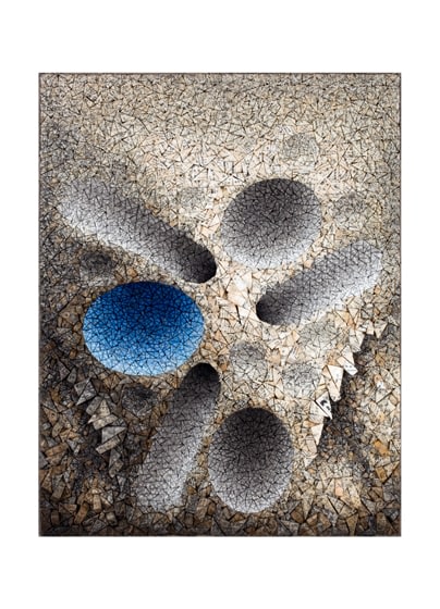 Aggregation 16 - JA006 (Blue),&nbsp;2016, mixed media with Korean mulberry paper, 46.5 x 36.2 inches/118 x 92 cm