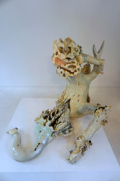 Soe Yu Nwe, Rebirth-Green Peafowl, 2024, glazed stoneware, cone 9, 115 x 130 x 190 cm (45 x 51.2 x 74.8 inches)