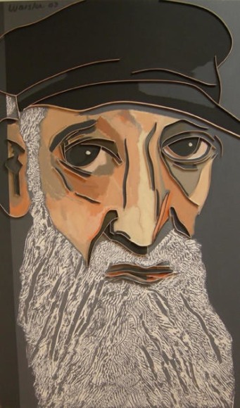 Lee Waisler, The Immigrant, 2007, Acrylic, crushed walnut shell and wood on canvas, 100 x 76"