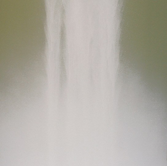 Hiroshi Senju, Waterfall, 2009, fluorescent pigment on mulberry paper mounted on board, 23.9 x 23.9 inches