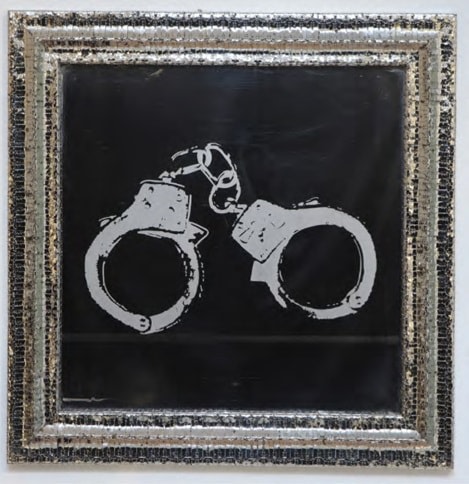 Tayeba Lipi, Trapped – 6, 2013, stainless steel razor blades and exposed drawing on mirror-polished stainless steel, 76 × 76 cm (29.9 × 29.9 inches)