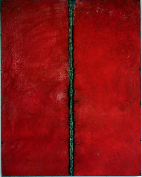 Nathan Slate Joseph,  Line Drawing Red/Red , 2006, Pure pigment on galvanized steel, 60 x 48 x 2&quot;