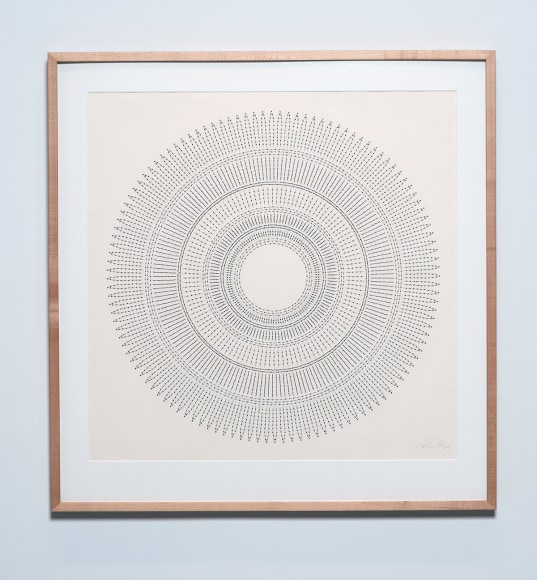 Circle the Kaaba (Silver and Gold), 2021, embroidery and beads on paper, 30 x 30 inches/76.2 x 76.2 cm
