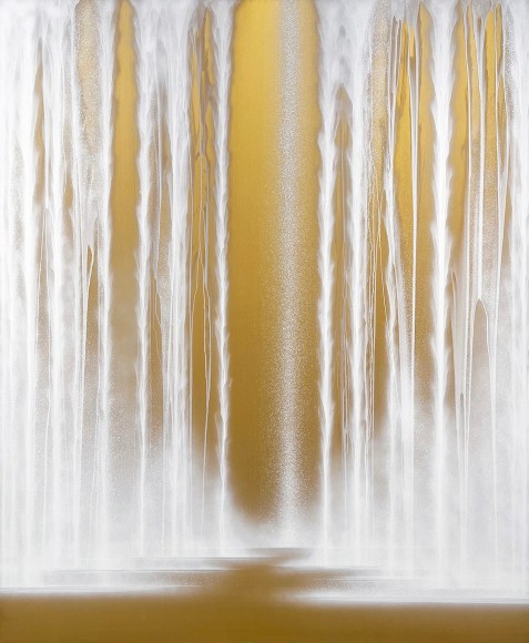 Hiroshi Senju, Waterfall, 2024, gold and pigments on Japanese mulberry paper mounted on board, 194 x 162 cm (76.3 x 63.8 inches)