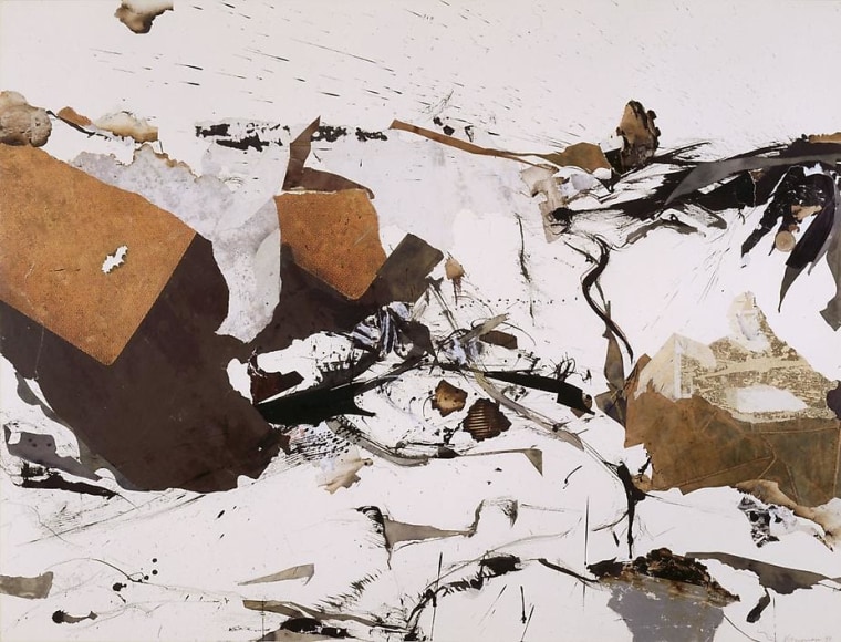 Nancy Grossman, Combustion Scapes: Collapsing Fire Field, 1994, mixed-media collage drawing, 38 x 50 inches