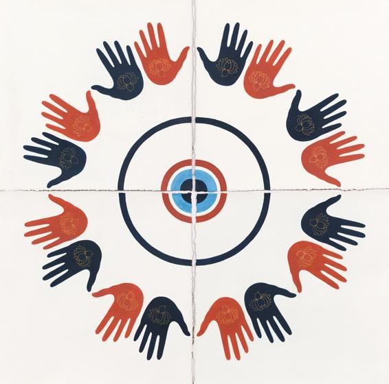 , Rasa Lila, 2013, stone pigment and Arabic gum on handmade Sanganer paper, 40.5 x 40.5 inches/101.6 x 101.6 cm