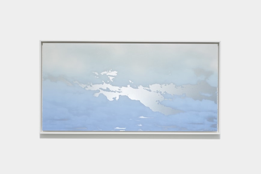 Miya Ando, Unkai (A Sea Of Clouds) May 1 2023 6:54:01PM NYC, 2023, dye, ink, pure micronized silver, resin and urethane on aluminum composite, 64.8 x 125.7 cm (25.5 x 49.5 inches)