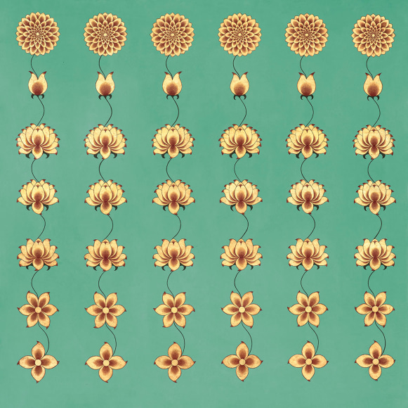 Olivia Fraser, Prana, 2022, stone pigment, arabic gum and gold leaf on handmade paper, 91.4 x 91.4 cm (36 x 36 inches)