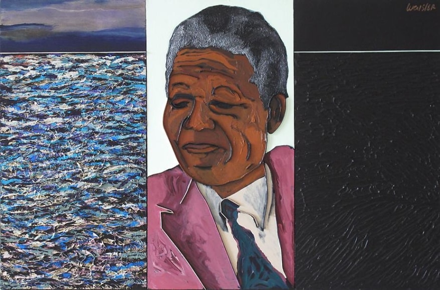 Lee Waisler Dreaming-Nelson Mandela, 2009  Acrylic and wood on canvas  48 x 60&quot;