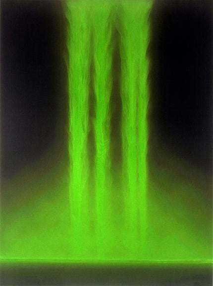 Hiroshi Senju,  Colored Falls Green , 2007, Pure pigment on rice paper mounted on board, 63 x 47&quot;
