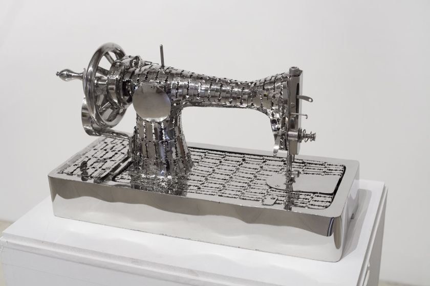 Tayeba Lipi, Recallin 3, 2014, stainless steel razor blades, 28 × 23 × 54 cm (11 × 9.1 × 21.3 inches)