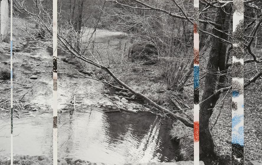 , Ardennes Uncovered: Loss, 2014, one photograph, four drawings, 13.14 x 20.75 inches/33 x 53 cm