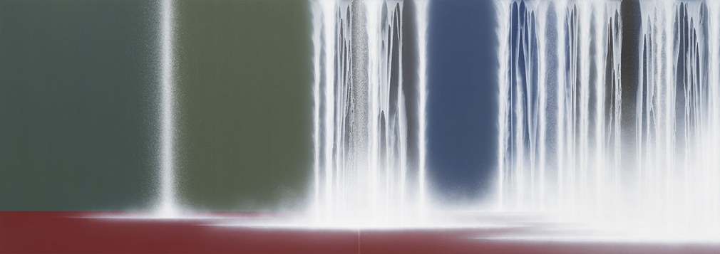 Hiroshi Senju, Waterfall on Colors, 2024, pigments on Japanese mulberry paper mounted on board, 162 x 455 cm (63.8 x 179 inches)