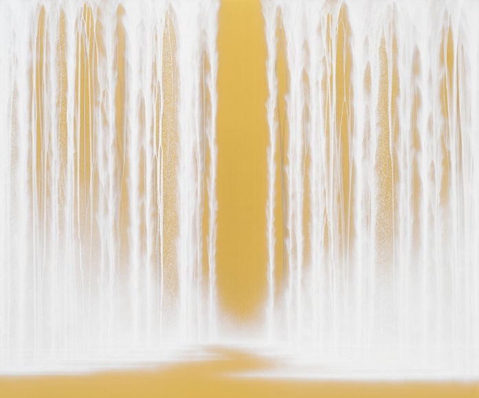 Hiroshi Senju, Waterfall, 2024, gold and pigments on Japanese mulberry paper mounted on board, 162 x 202 cm (63.8 x 76.3 inches)