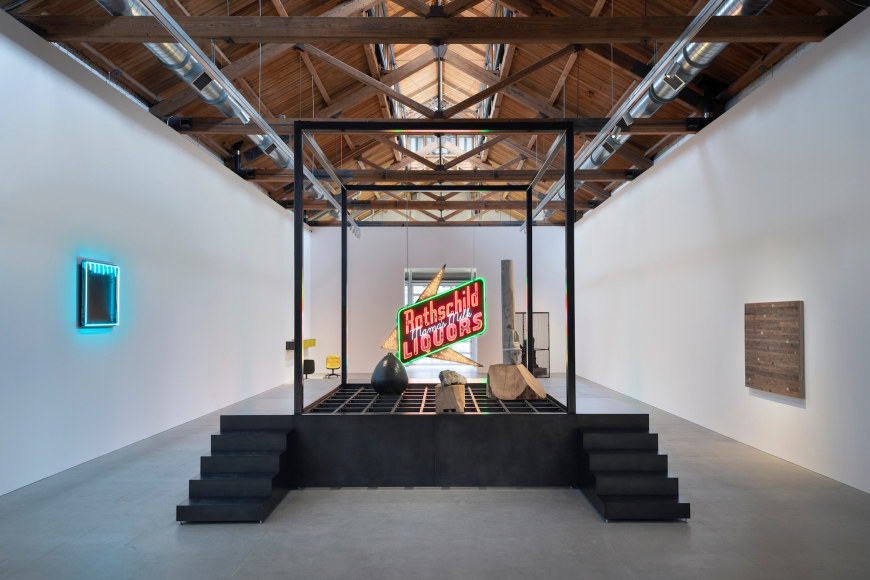 Installation view of Theaster Gates: Every Square Needs a Circle, 2019, Gray Warehouse, Chicago.