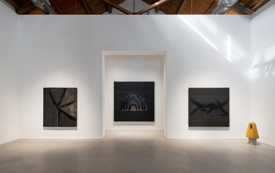Installation view of Theaster Gates: Every Square Needs a Circle, 2019, Gray Warehouse, Chicago. 