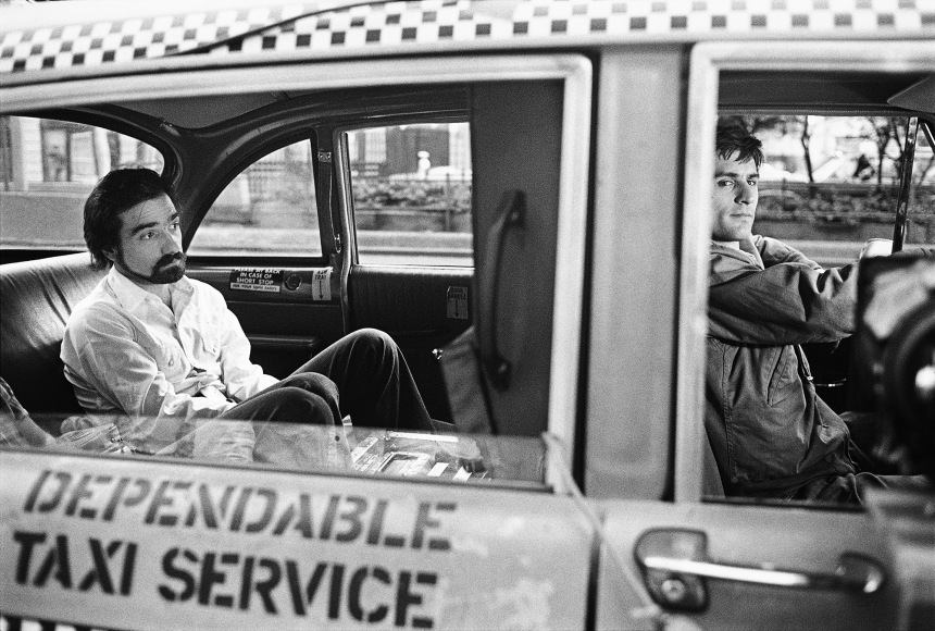 Martin Scorsese in Back of Robert De Niro's Cab, “Taxi Driver,” New York, 1975