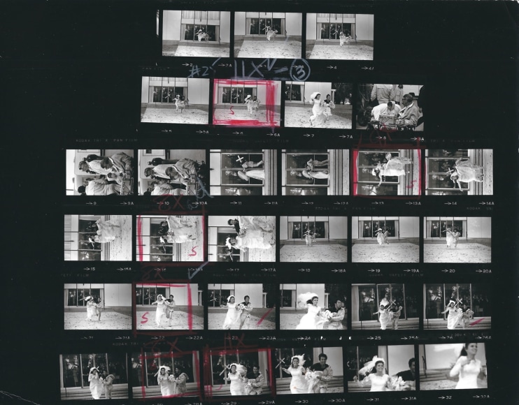 Bob Willoughby Katharine Ross & Dustin Hoffman, running from the church at the end of "The Graduate", Paramount Studios (Contact Sheet), 1967    