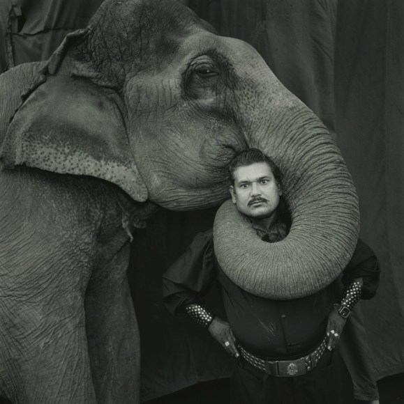 Ram Prakash Singh with his Elephant Shyama, Great Golden Circus, Ahmedabad, India, 1990, Silver Gelatin Photograph