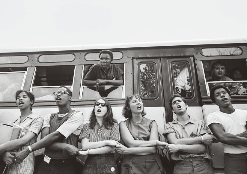 "We Shall Overcome," Students Leaving for "Summer of '64," Oxford, Ohio, 1964, 16 x 20 Inches, Silver Gelatin Photograph, Edition of 25