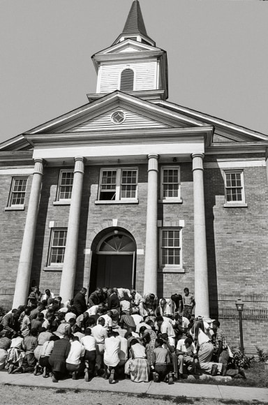 Crowd Praying on Steps of Church, Clarksdale, Mississipi, 1965, 20 x 16 Inches, Silver Gelatin Photograph, Edition of 25