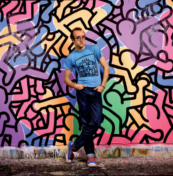 Keith Haring Standing in front of Painting (#2), New York City, 1985, Archival Pigment Print