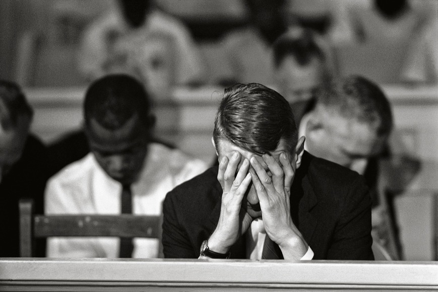 Minister's Hands to His Face, Clarksdale, 1965, 16 x 20 Inches, Silver Gelatin Photograph, Edition of 25