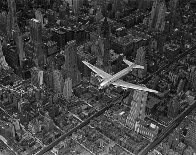 Margaret Bourke-White DC-4 Flying Over New York City, 1939 