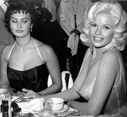 Joe Shere, Jayne Mansfield and Sophia Loren at Romanoff&#039;s, Beverly Hills, CA, 1958