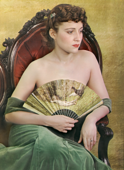 Girl with Fan, c. 1936, Vintage Color Carbo Photograph