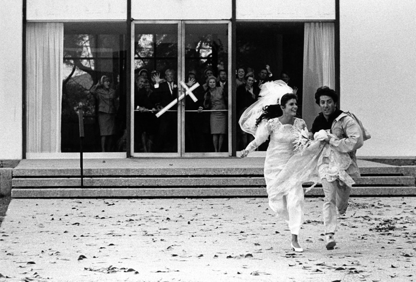Bob Willoughby Katharine Ross & Dustin Hoffman, running from the church at the end of "The Graduate", Paramount Studios (REF # A070), 1967    