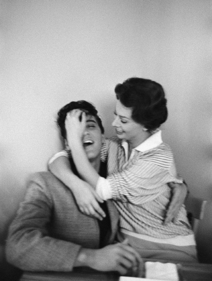 Sophia Loren tussles Elvis Presley’s hair at the Paramount Commissary, Hollywood, 1958, Archival Pigment Print