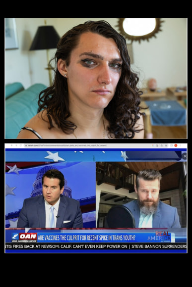 Misinformation Nina, 25, the night before her facial feminization surgery. Her mother hosts a right-wing podcast and suggested to Nina that her identity stems from childhood abuse or that the COVID vaccine 'made her trans.' As Nina says, "A lot of ideas that my mom now has around trans people are from social media," 2025