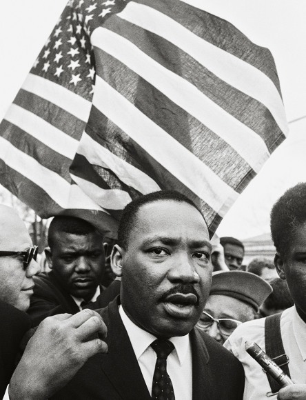 Martin Luther King Jr. (With Flag), Selma March, 1965, 20 x 16 Inches, Silver Gelatin Photograph, Edition of 25
