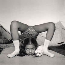 Contortionist with Sweety the Puppy, Great Raj Kamal Circus, Upleta, India, 1989   