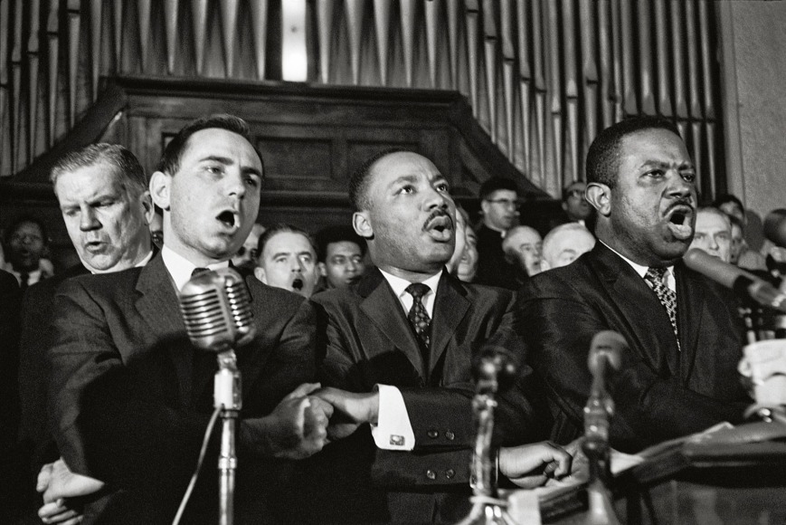 King and Abernathy Sing "We Shall Overcome," Brown Church, Selma, 1965, 16 x 20 Inches, Silver Gelatin Photograph, Edition of 25