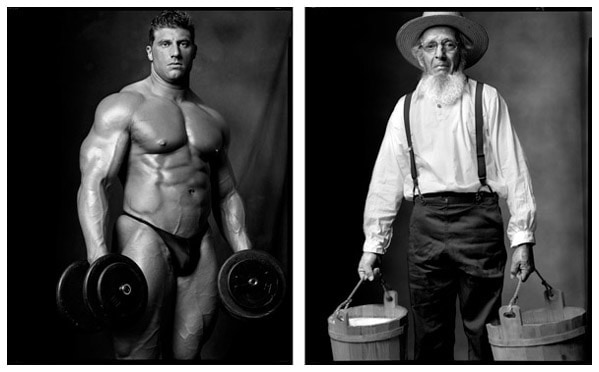 Bodybuilder / Amish Farmer, 2006 / 2004, 20 x 32-1/2 Diptych, Archival Pigment Print, Ed. 20