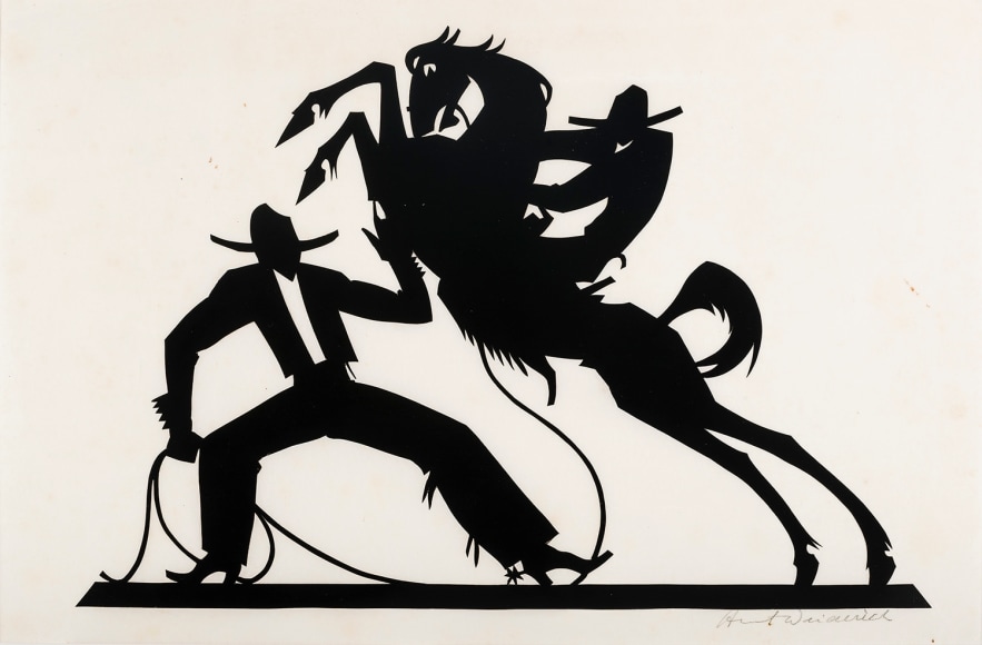 HUNT DIEDERICH (1884–1953), "Two Cowboys." Paper cutout on rice paper, 10 1/2 x 16 in.