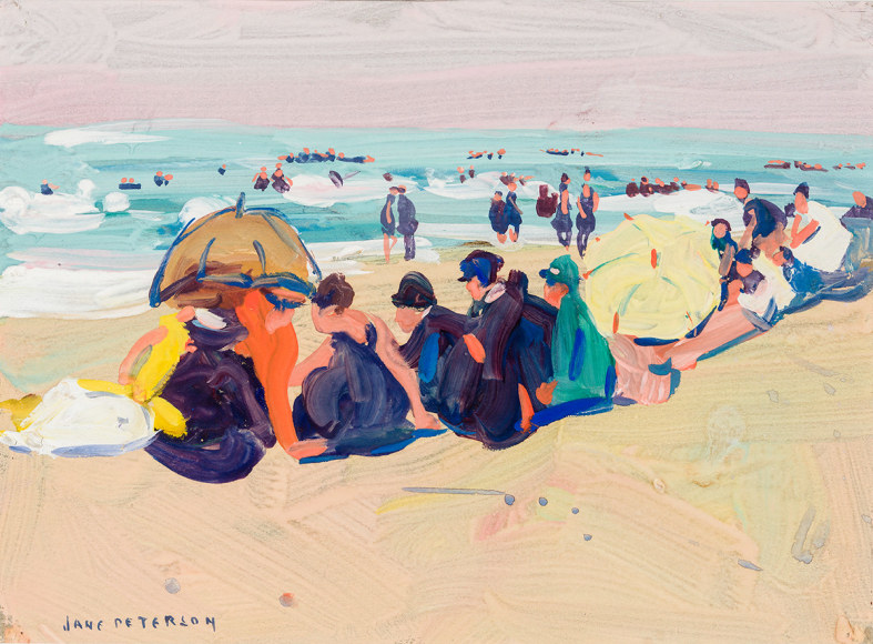JANE PETERSON (1876&ndash;1965), &quot;Beach Scene,&quot; about 1915. Gouache on paper, 9 x 12 in.
